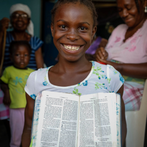 Pige med bibel. Foto: UBS.