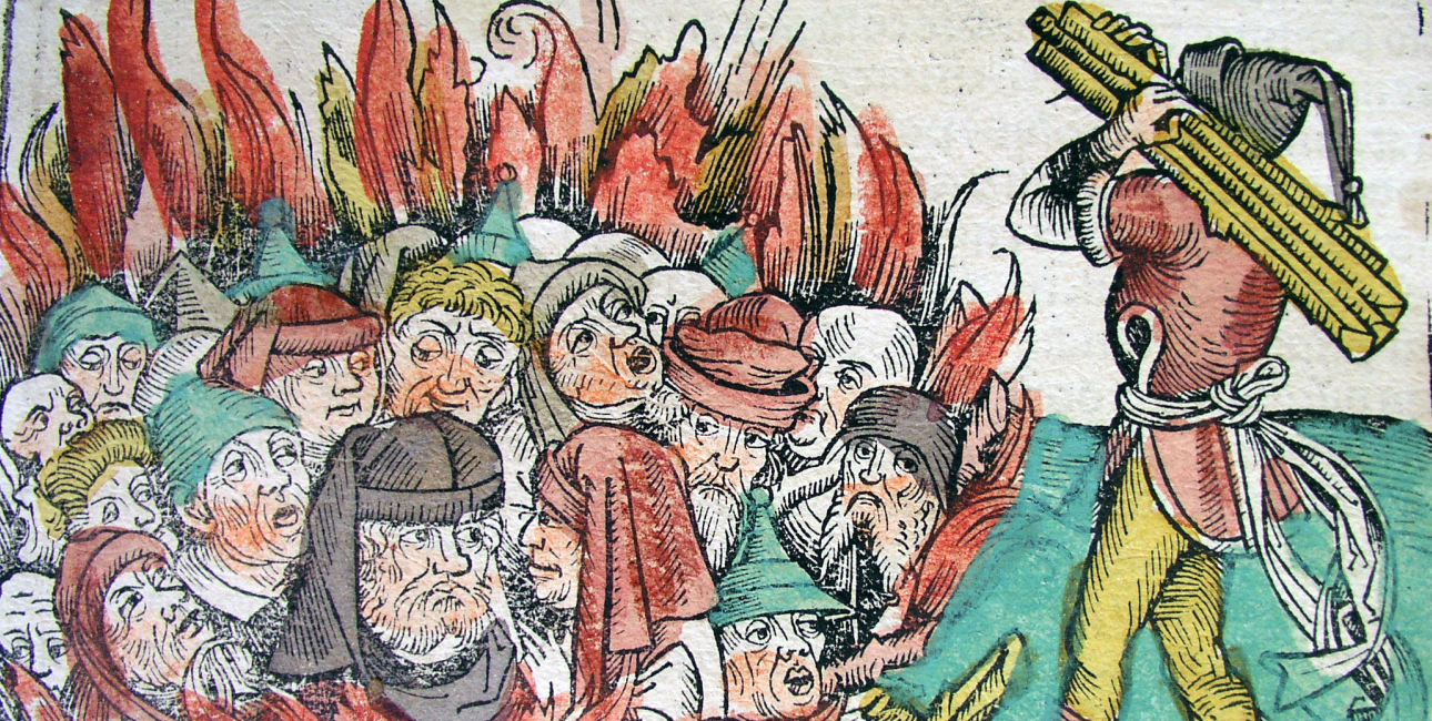 Illustration af jøder, der brændes.