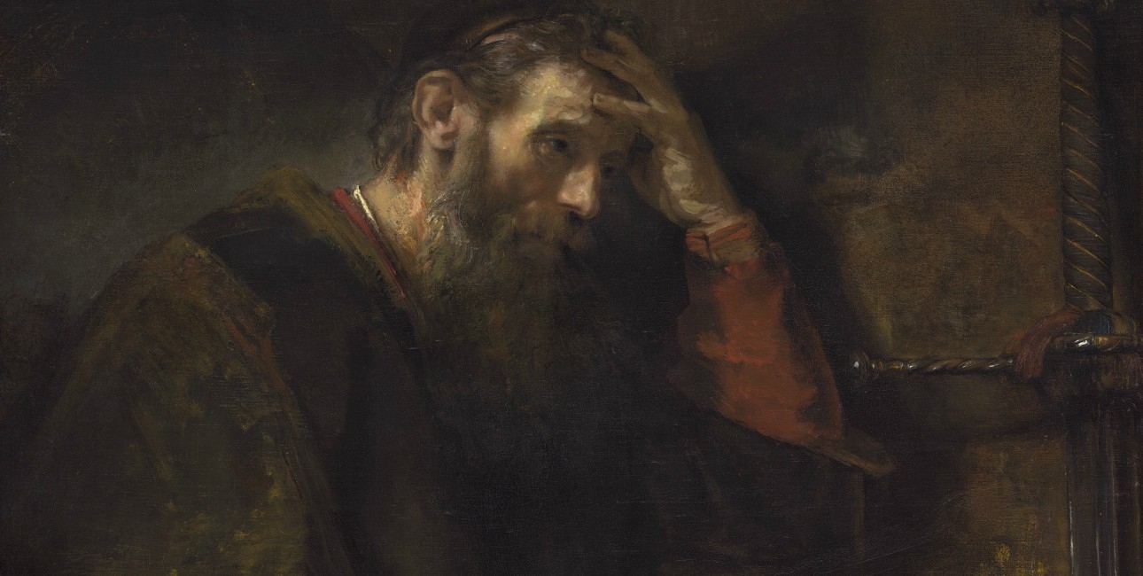 Apostlen Paulus illustreret af Rembrandt. Findes på National Gallery of Art i Washington, D.C.