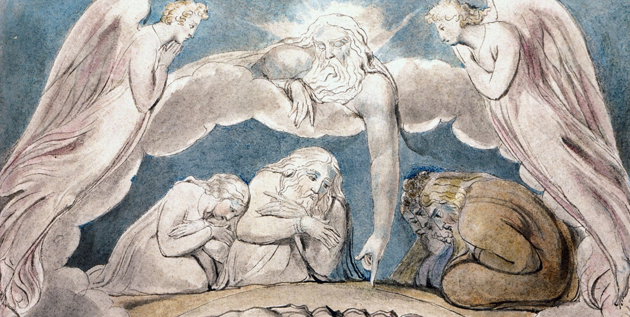 Er Gud Retfærdig? Illustration af William Blake.