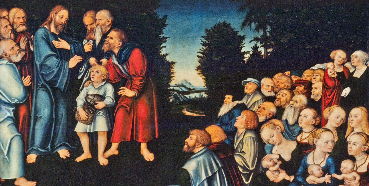 Bespisningen af de fem tusind. Maleri af Lucas Cranach den ældre. Kilde: Wikimedia Commons.