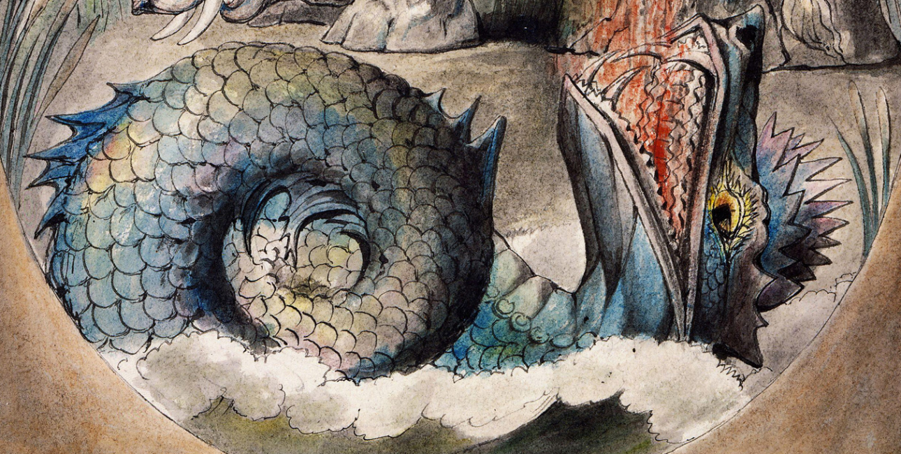Livjatan. Illustration af William Blake. Kilde: Wikimedia Commons.