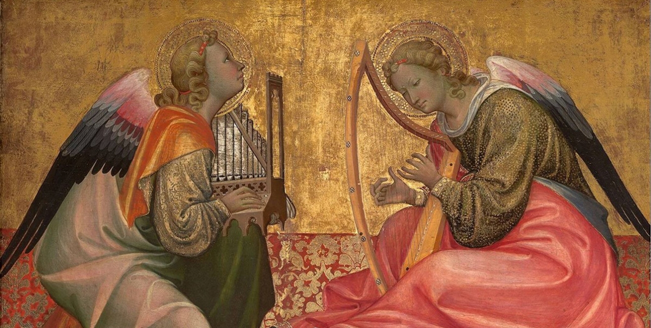To musicerende engle. Del af nederlandsk alter, ca. 1400. Kilde: Wikimedia Commons.