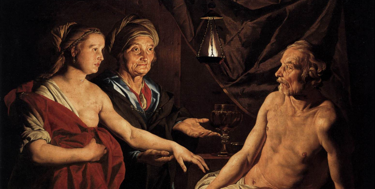 Sara leder Hagar til Abraham. Maleri af Matthias Stom, ca. 1637. Kilde: Wikimedia Commons.