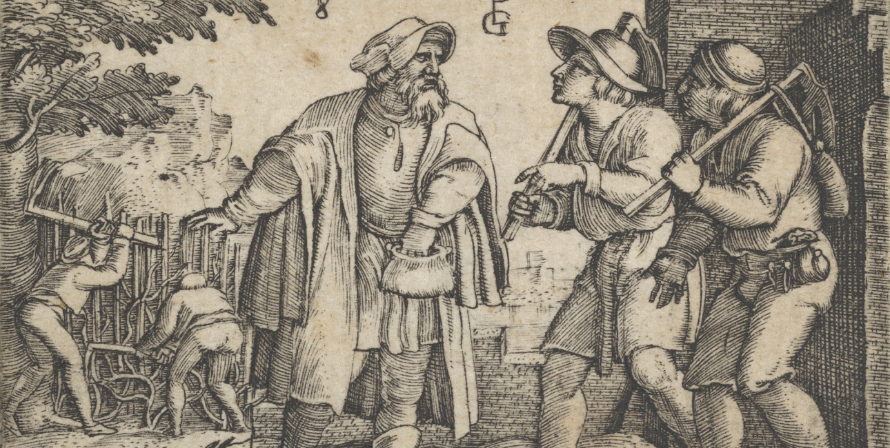 Lignelsen om de to sønner i vingården. Illustration: Stik af Georg Pencz ca. 1534. Kilde: The Met, Harris Brisbane Dick Fund.