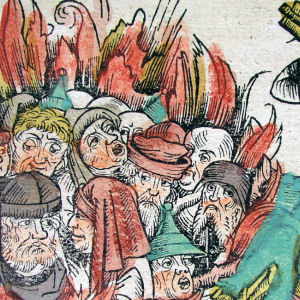 Illustration af jøder, der brændes.