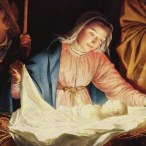 Maria våger over Jesus i krybben. Maleri af Gerard von Honthorst. Kilde: Wikimedia Commons.