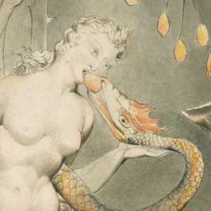 "The Temptation and Fall of Eve" fra 1808 af William Blake.