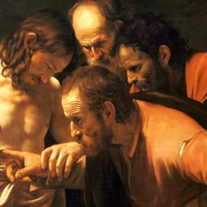 Disciplen Thomas ville mærke Jesus' sår, inden han troede på, at Kristus faktisk var genopstået. Maleriet er kaldet "Sankt Thomas' Tvivl" og malet af Michelangelo di Caravaggio i ca. 1601-1602. Foto: Wikimedia Commons.