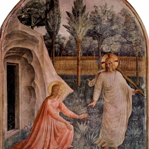 Maria Magdalene møder den opstandne Jesus. Fresco af Fra Angelico.