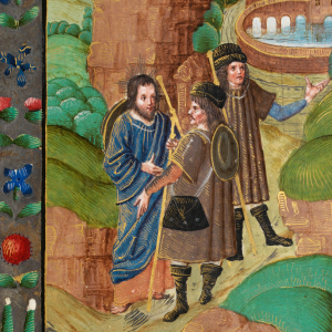 Vejen til Emmaus. Illustration fra manuskriptet Vaux Passional, ca. 1500, National Library of Wales. Kilde: Wikimedia Commons.
