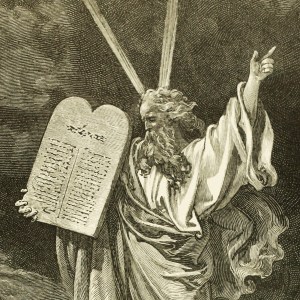 Moses med de ti bud. Illustration af William A. Foster fra The Bible Panorama.