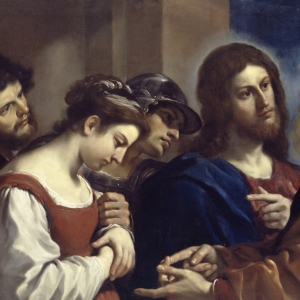 Kvinden grebet i ægteskabsbrud. Maleri af Guercino. Kilde: Wikimedia Commons.