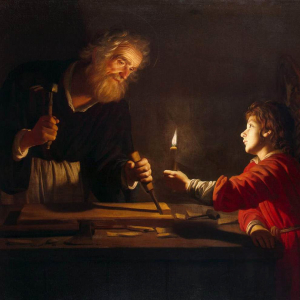 Josef og Jesus. Maleri af Gerard van Honthorst, 1620. Kilde: Wikimedia Commons.