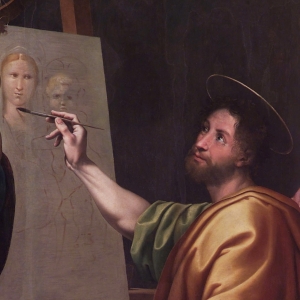 Evangelisten Lukas maler Maria med barnet. Maleri af Raphael (1483-1520). Foto: Album/Ritzau Scanpix.