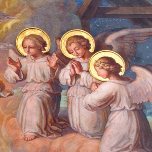 Jesu fødsel. Maleri af Josef Kastner, ca. 1911. Klosterkirken i Döbling, Østrig. Foto: Jozef Sedmak / Alamy Stock Photo.