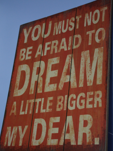 Skilt: You must not be afraid to dream a little bigger my dear. Foto: Dan Natanael Joseph