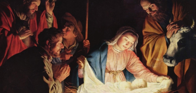 I sin kærlighed til mennesker gav Gud sin egen søn. Til stald og krybbe, kors og død. Billede: Maleri af Gerard von Honthorst. Kilde: Wikimedia Commons.