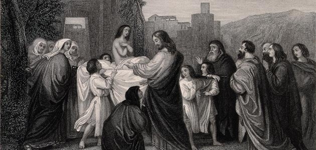 Christ Raises the Widow's Son from the Dead. Radering af W.H. Mote, 1846.