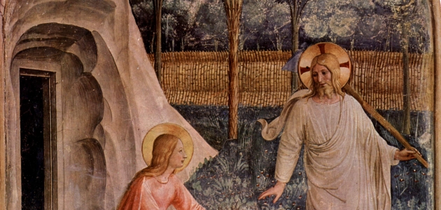 Maria Magdalene møder den opstandne Jesus. Fresco af Fra Angelico.