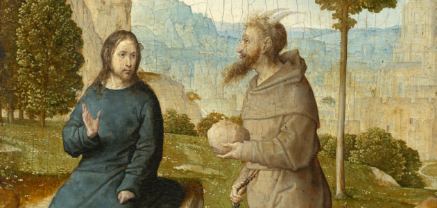 Djævlen frister Jesus. Maleri af Juan de Flandes, ca. 1500. Kilde: Wikimedia Commons.