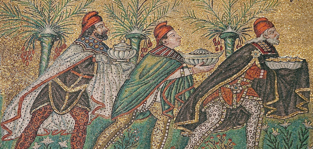 De vise mænd. Mosaik fra basilikaen Sant'Apollinare Nuovo i Ravenna. Kilde: Wikimedia Commons.