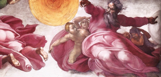 Gud skaber solen og månen. Fresko af Michelangelo fra Det Sixtinske Kapel.