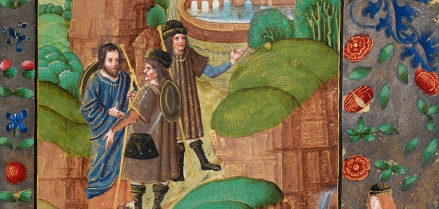 Vejen til Emmaus. Illustration fra manuskriptet Vaux Passional, ca. 1500, National Library of Wales. Kilde: Wikimedia Commons.