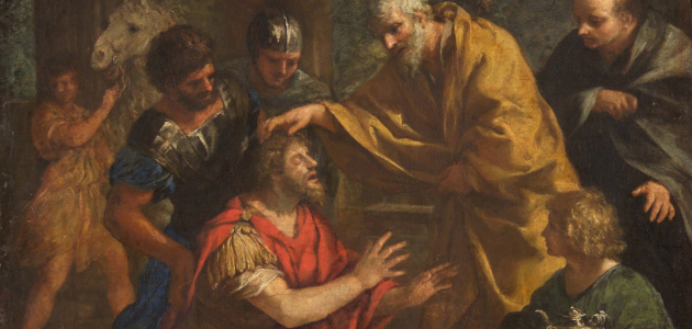 Ananias giver Paulus synet tilbage. Maleri af Ciro Ferri, ca. 1660. Kilde: Wikimedia Commons.