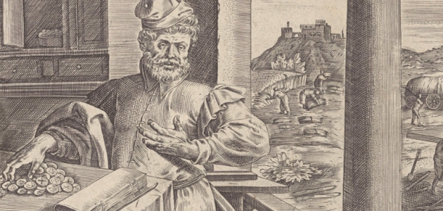 Lignelsen om den rige bonde. Illustration af Ambrosius Francken I, ca. 1585. Kilde: Wikimedia Commons.