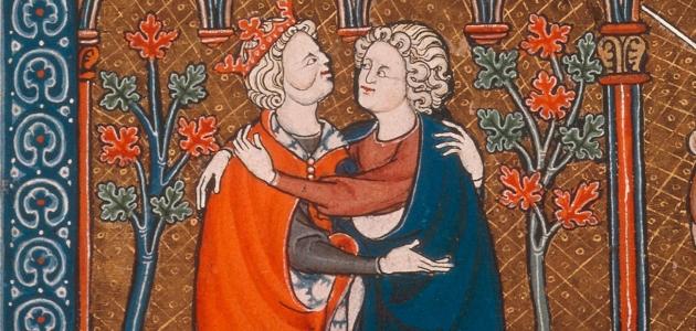 David og Jonatans venskab. Illustration fra manuskriptet La Somme le Roi, ca. 1279. Foto: Akg-Images/Ritzau Scanpix.