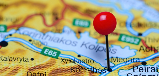 Kort med Korinth. Foto: Dmitrijs Kaminskis / Shutterstock.com.