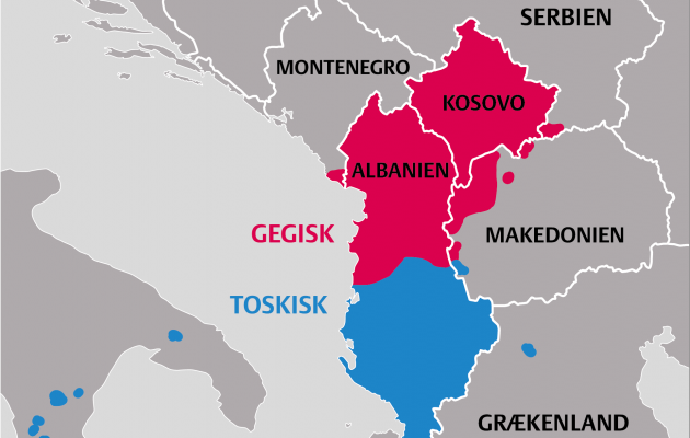 Kort over Albaniens sprog