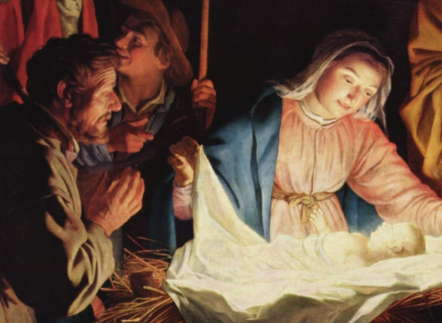 Maria våger over Jesus i krybben. Maleri af Gerard von Honthorst. Kilde: Wikimedia Commons.
