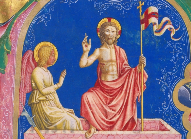 Opstandelsen. Miniature af Domenico Pagliarolo, 1400-tallet. Kilde Wikimedia Commons.