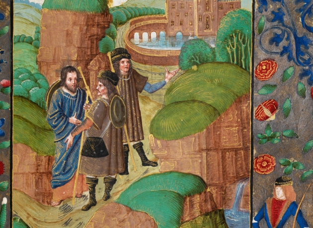 Vejen til Emmaus. Illustration fra manuskriptet Vaux Passional, ca. 1500, National Library of Wales. Kilde: Wikimedia Commons.