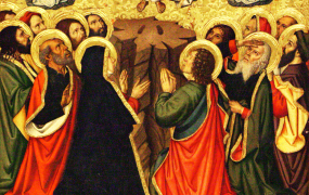 Med Kristi himmelfart er Jesus ikke længere bundet til en bestemt lokalitet eller en bestemt tid. Himlen er tæt på alle mennesker alle steder og til alle tider. Maleriet er et udsnit af en altertavle, af Jaume Huguet, 1464-1475, som hænger i "The Catedral of Saint Mary of Tortosa", Spain.