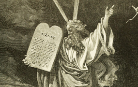 Moses med de ti bud. Illustration af William A. Foster fra The Bible Panorama.